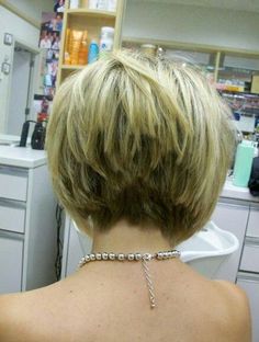 Short Choppy Bob Hairstyles | Short bob haircut with angled choppy look in back. | My Style Stacked Hairstyles, Short Stacked Hair, Line Bob Haircut, Stacked Haircuts, Stacked Bob Hairstyles, Stacked Hair, Stacked Bob, Choppy Bob Hairstyles