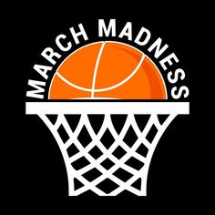 the march madness logo is shown above a basketball hoop with an orange ball on it