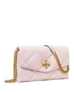 Tory Burch Kira Diamond Quilted Leather Chain Wallet Pink Tory Burch Purse, Rose Salt, Tory Burch Purse, Tory Burch Wallet, Tory Burch Kira, Quilted Wallet, Chain Wallet, Fancy Bags, Pink Purse