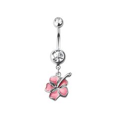 Enamel hibiscus flower navel ring in pink Dangle belly button piercing jewelry 14 gauge  316L surgical steel 3/8' (10 mm) bar Dangle Belly Button Piercing, Belly Button Piercings, Belly Button Rings Dangle, Cute Belly Rings, Belly Piercings, Navel Piercing Jewelry, Bellybutton Piercings, Belly Button Piercing Jewelry, Button Piercing