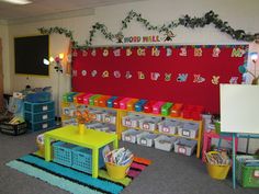 a classroom with lots of toys and decorations