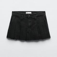 New With Tags Zara High-Waisted Mini Skirt With Side Pockets. Box Pleat Size Xs Black - Ref. 6045/241 Zara Pleated Skirt, Pleated Skirt Black, Denim Pleated Skirt, Black Jean Skirt, Black Pleated Skirt, Black Denim Skirt, Tweed Mini Skirt, Bubble Skirt, A Line Mini Skirt