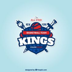 an all star basketball team logo with the words kings in red, white and blue