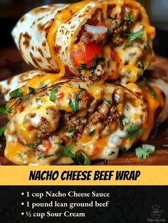 two burritos stacked on top of each other with cheese and meat in them