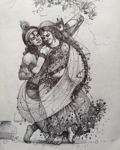 a drawing of two women hugging each other