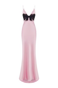 Floral printed satin and lace maxi dress with a bow light pink/black 0X640 – RASARIO Pink Lace Maxi Dress, Dress With A Bow, Night Gown Dress, Bow Light, Stunning Prom Dresses, T Dress, Pink Gowns, Fantasy Gowns, Lace Maxi