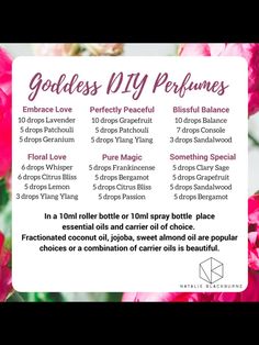 Cinnamon Perfume Diy, Essential Oil Perfume Recipes With Vodka, Roller Ball Perfume Recipes, Goddess Oil Recipe, Goddess Essential Oil Blend, Essential Oil Perfume Blends For Women, Perfume Making Recipes, Essential Oil Perfume Recipes, Goddess Perfume