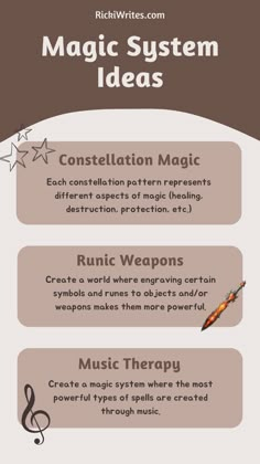 an info sheet with the words magic system ideas