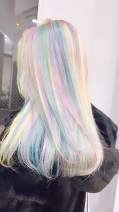 Pastel Color Hair Ideas, Unicorn Hair Color Pastel, Harajuku Hair Color, Cute Haircolor, Pastel Hair Highlights, Sherbet Hair, White Hair Dye, Pastel Hairstyles, Colorful Hair Ideas