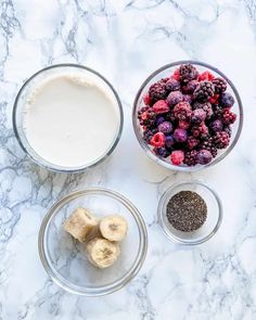 the ingredients to make this smoothie include bananas, raspberries and milk