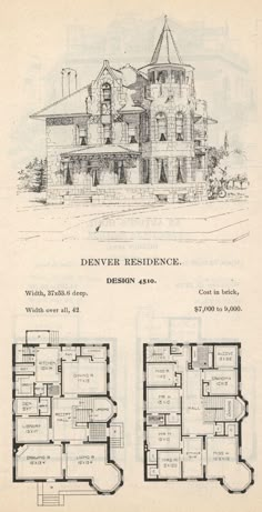 an old house with two floors and three stories on the first floor, in blue ink