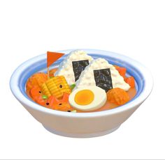 an image of a bowl of food with eggs and corn on the cob in it