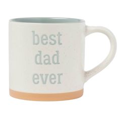 a white coffee mug with the words best dad ever printed on it and an orange rim