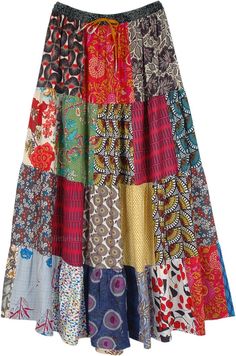 Long Patchwork Skirt, Cotton Patchwork Maxi Skirt, Multicolor Cotton Maxi Skirt With Elastic Waistband, Hippie Cotton Patchwork Maxi Skirt, Bohemian Multicolor Skirt With Elastic Waistband, Multicolor Cotton Patchwork Maxi Skirt, Cotton Patchwork Flowy Maxi Skirt, Multicolor Floral Patchwork Maxi Skirt, Multicolor Floral Patchwork Tiered Maxi Skirt