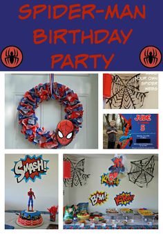 spiderman birthday party with decorations and cake