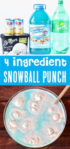 the ingredients for this snowball punch are in a bowl and ready to be eaten