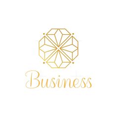 the word business written in gold foil on a white background with an abstract design and geometric shapes