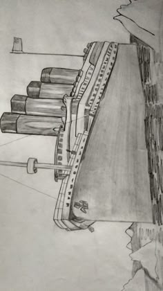 a drawing of a train going down the tracks