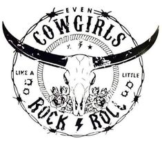 the cowgirl's logo is shown in black and white, with long horns on it