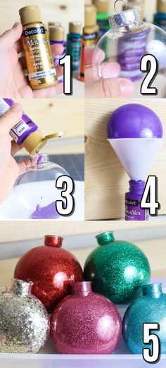 the steps to make glitter ornaments