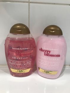 my pic 💋 Cherry Blossom Shampoo And Conditioner, Ogx Cherry Blossom, Cherry Shampoo And Conditioner, Ogx Hair Products Aesthetic, Pink Shampoo And Conditioner, Strawberry Shampoo And Conditioner, Aesthetic Shampoo And Conditioner, Ogx Shampoo And Conditioner, Method Shampoo