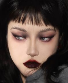 Darker Wedding Makeup, Monolid Goth Makeup, Gothic Makeup Asian, Chinese Goth Makeup, Dark Moody Makeup, Goth Smokey Eye Makeup, Dark Red Smokey Eye Makeup, Soft Goth Makeup Looks, Soft Goth Eye Makeup