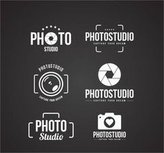 the logos for photography studio are shown in white and black colors on a dark background