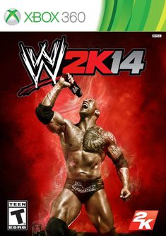 the coverart for wwe 2k4, featuring an image of a wrestler holding a microphone