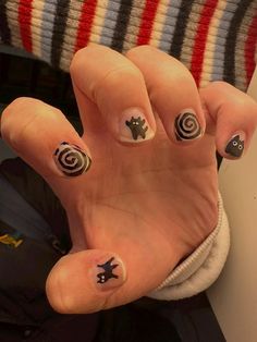 Male Nails Black, Easy Cat Nail Art, Male Nails Ideas, Short Nails Masc, Cat Nails Short, Alt Nails Short, Masc Nail Art, Short Cat Nails, Emo Short Nails