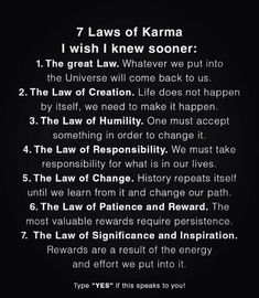 a poem written in black and white with an image of the laws of karma on it