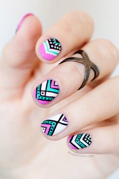 Aztec Nails: http://sonailicious.com/aztec-nail-design-for-short-nails/ Aztec Nail Designs, Light Pink Nail Designs, Aztec Nails, Boho Nails, Light Pink Nails, Pink Nail Designs, Trendy Nail Art, Short Nail Designs