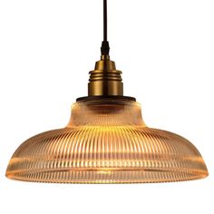 Retro Industrial Ribbed Glass Dome Pendant Lamp - 1-Light Design For Restaurants Clear Brass Dome Pendant Light, Brass Dome Pendant, Glass Restaurant, Dome Pendant Lighting, Retro Industrial, Brass Pendant Light, Hanging Fixture, Ribbed Glass, Fluorescent Light