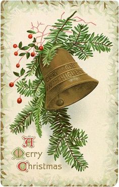 an old fashioned christmas card with a bell