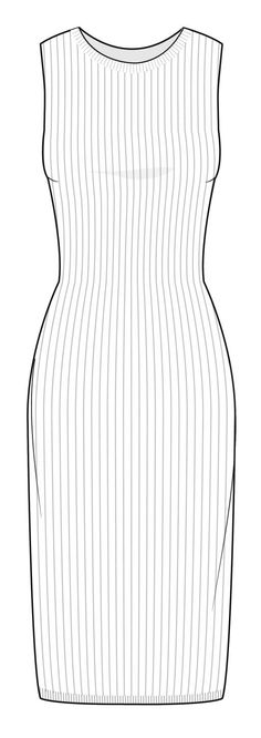 a line drawing of a dress with stripes on the front and back, in black and white