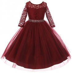 Dreamer P - Little Girls Dress Lace Top Rhinestones Tulle Holiday Christmas Party Flower Girl Dress Burgundy Size 6 (M37BK2) - Walmart.com - Walmart.com Burgundy Flower Girl Dress, Prom Dress Simple, Beautiful Prom Dress, Big Girl Dresses, Dresses Champagne, Lady Outfits, Burgundy Dresses, Wedding Flower Girl Dresses, Girls Christmas Dresses