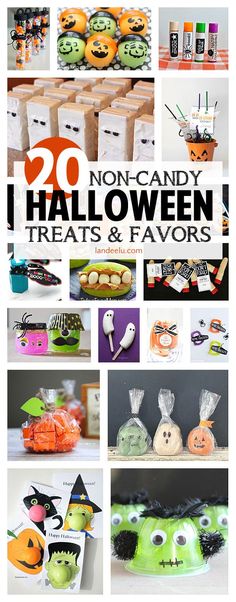 halloween treats and favors are featured in this collage