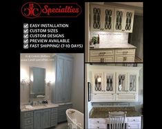 an advertisement for kitchen cabinets with different styles and colors