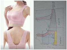 a woman wearing a bra with measurements for her breast and the back of her bra