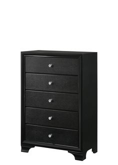 a black dresser with five drawers on it