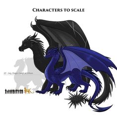 a blue and black dragon standing next to each other