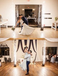 the bride and groom are doing their first dance