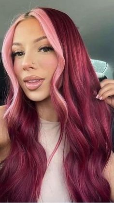 Dramatic Hair Colors, Magenta Hair, Split Dyed Hair, Dramatic Hair, Red Hair Inspo, Vivid Hair Color, Split Hair, Pretty Hair Color, Hair Color Pink