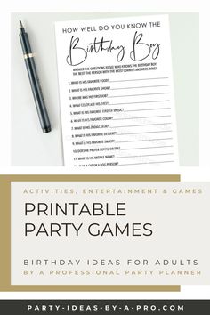 printable party games for adults to play on birthdays and other special occasiones