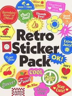 a poster with the words retro sticker pack