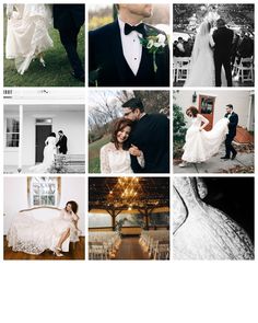 a collage of photos with people dressed in wedding clothes and tuxedos, bride and groom walking down the aisle