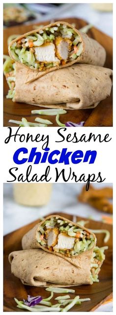 chicken salad wraps with ranch seasoning and dressing on the side, in two separate images