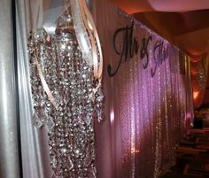 silver & peach bling wedding reception at a convention center