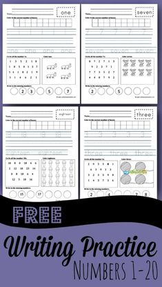 the free printable worksheet for writing practice numbers 1 - 20