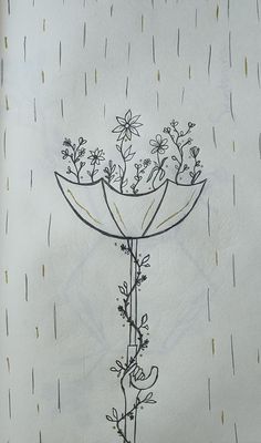 a drawing of a flower in the rain