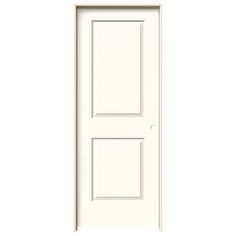 a white door with two panels on the top and bottom panel, in front of a white background